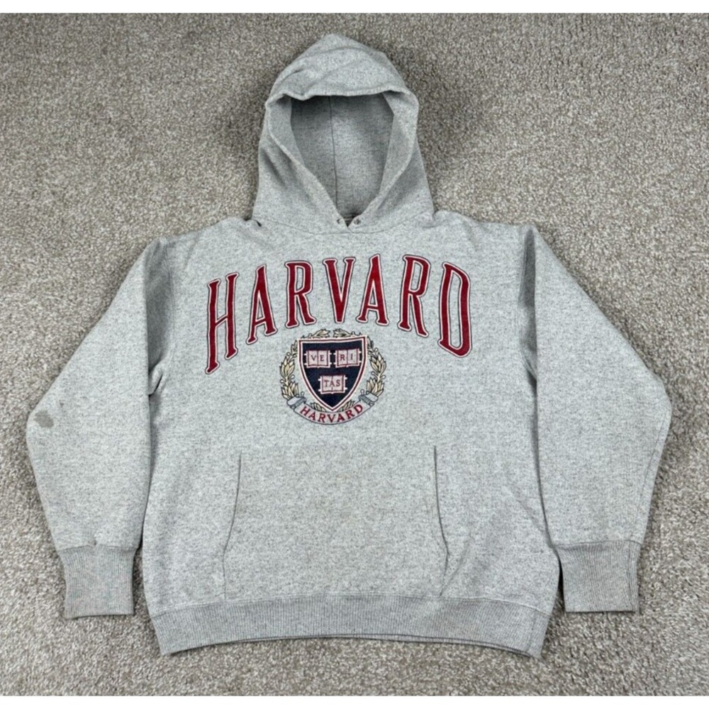 VTG Harvard‎ University Hoodie Women Medium Gray Pullover Sweatshirt Tri Blend